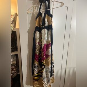 Voom by Joy Han Elegant Blue and Cream  Silk Dress